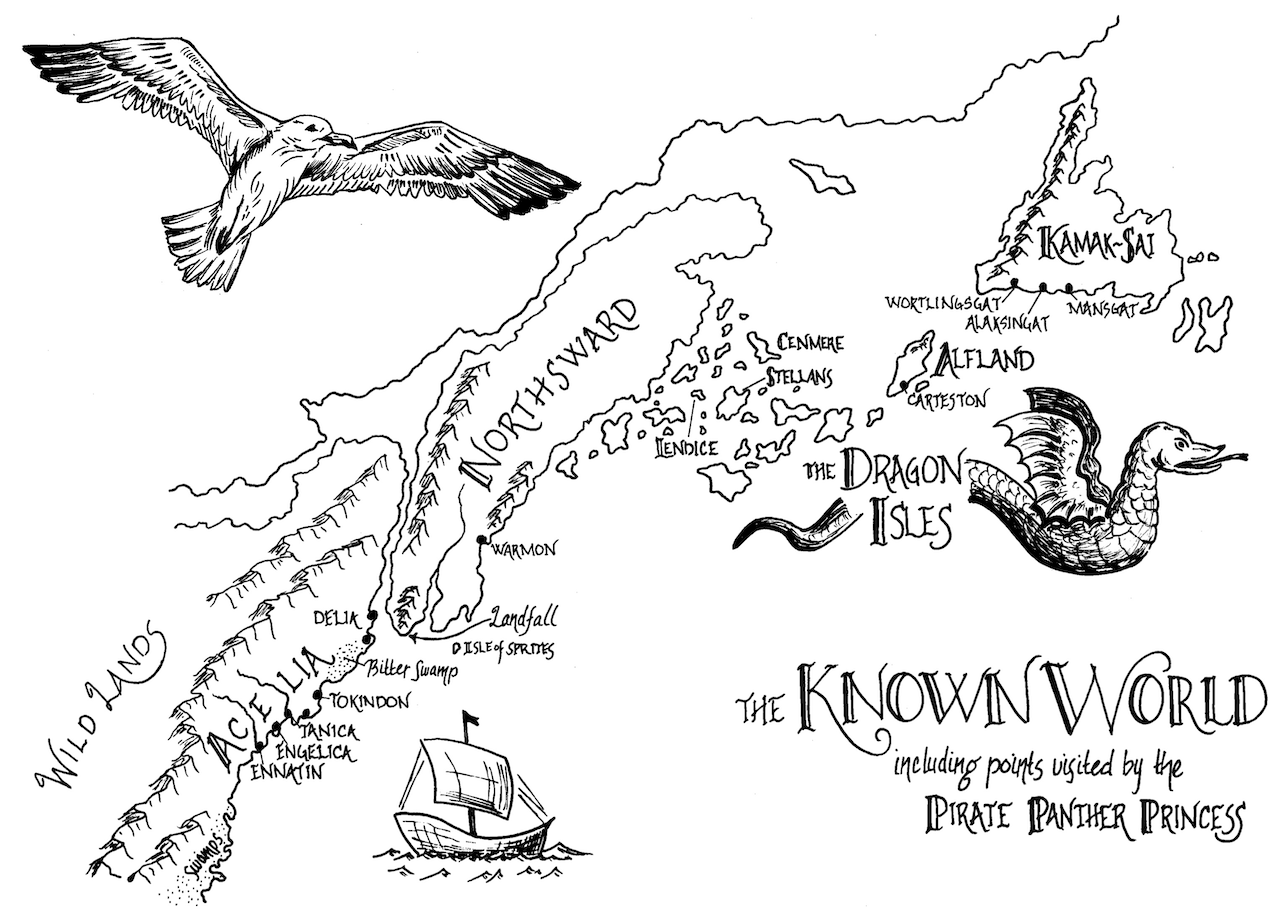 map of the known world, including points visited
		by the Pirate Panther Princess